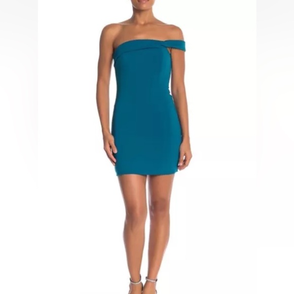 Jay Godfrey Teal One Shoulder Mini Dress - Picture 1 of 7